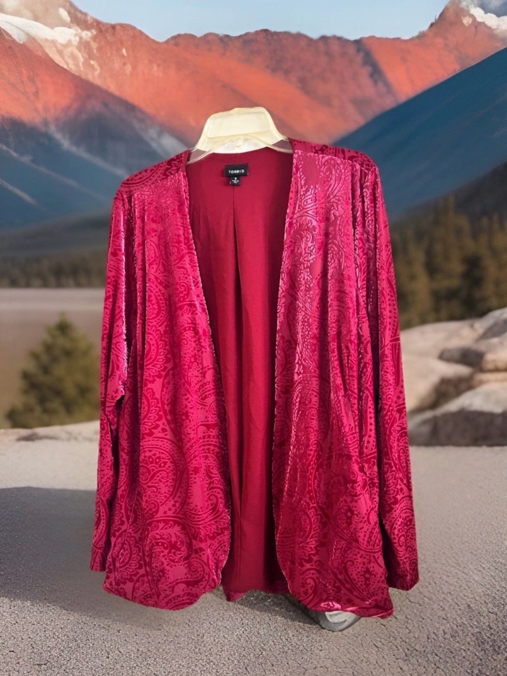Velvet Open Cardigan Burnt Out Pockets Beet Juice By Torrid Size 3